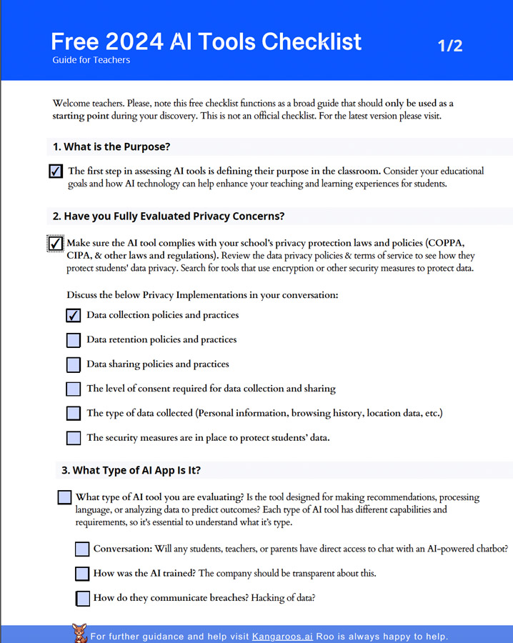 Ai for teachers evaluation checklist to help teachers choose the best ethical ai tools for teachers