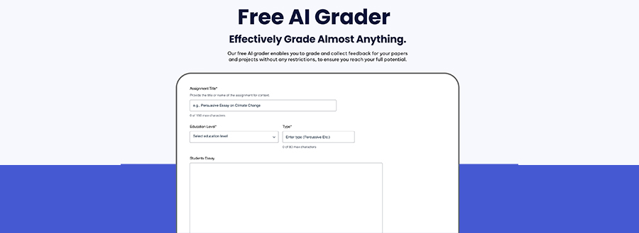 Free AI Grader interface for anyone looking to ai grade papers, assignments, or projects