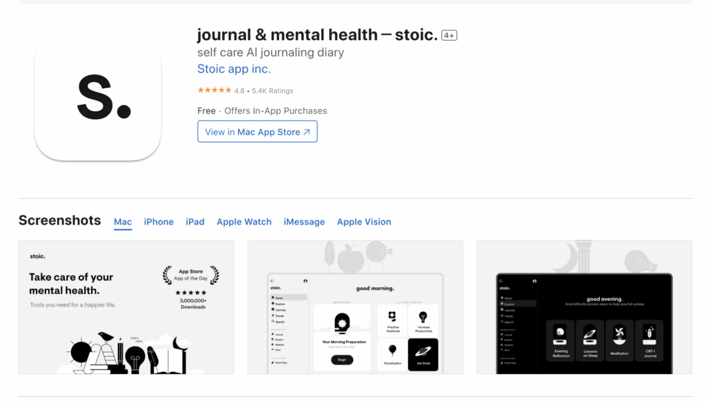 Stoic app for AI Journaling and diary entires