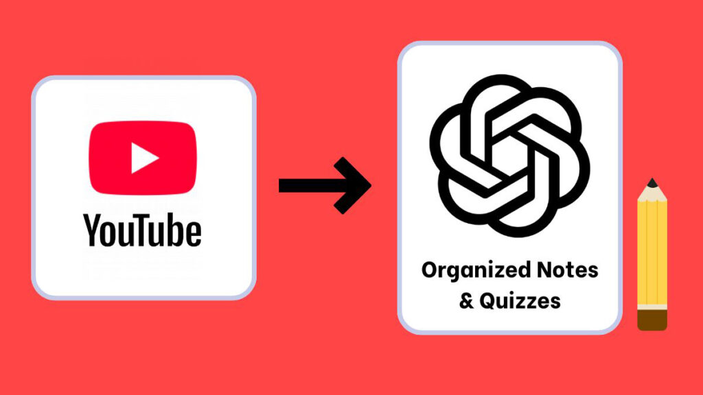 Excellent illustration showing youtube video audio converting to organized ai notes workflow